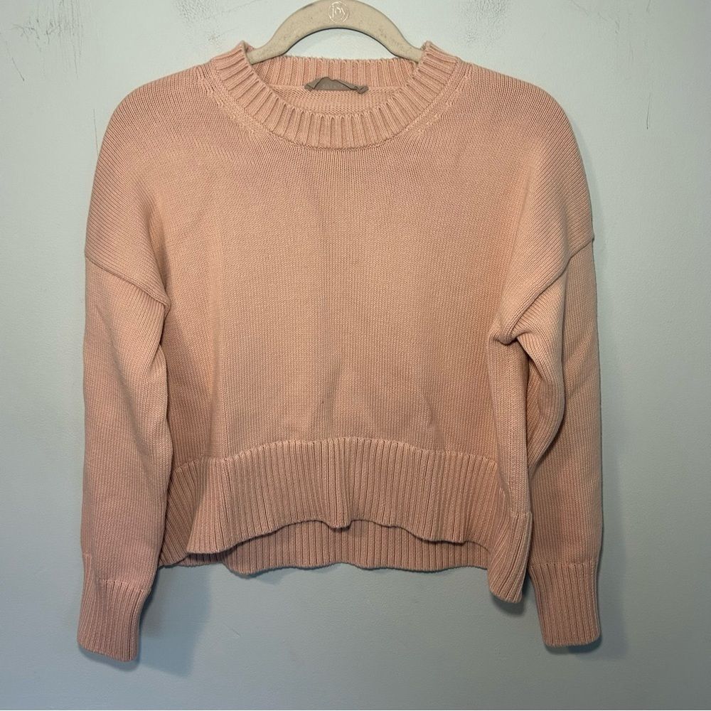 Everlane Blush Pink The Soft Cotton Square Crew Neck Knit Sweater Size XS